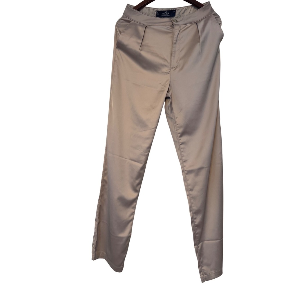 Hollister Tappered‎ Satin Pants Beige Sand Pleated Zip Front Size L W29 NWT